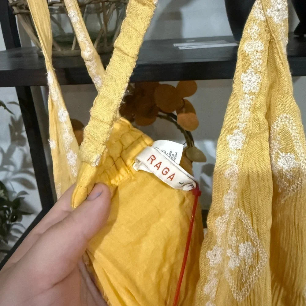RAGA Sunlit Yellow Maxi Dress with White Accents size large - Picture 5 of 12